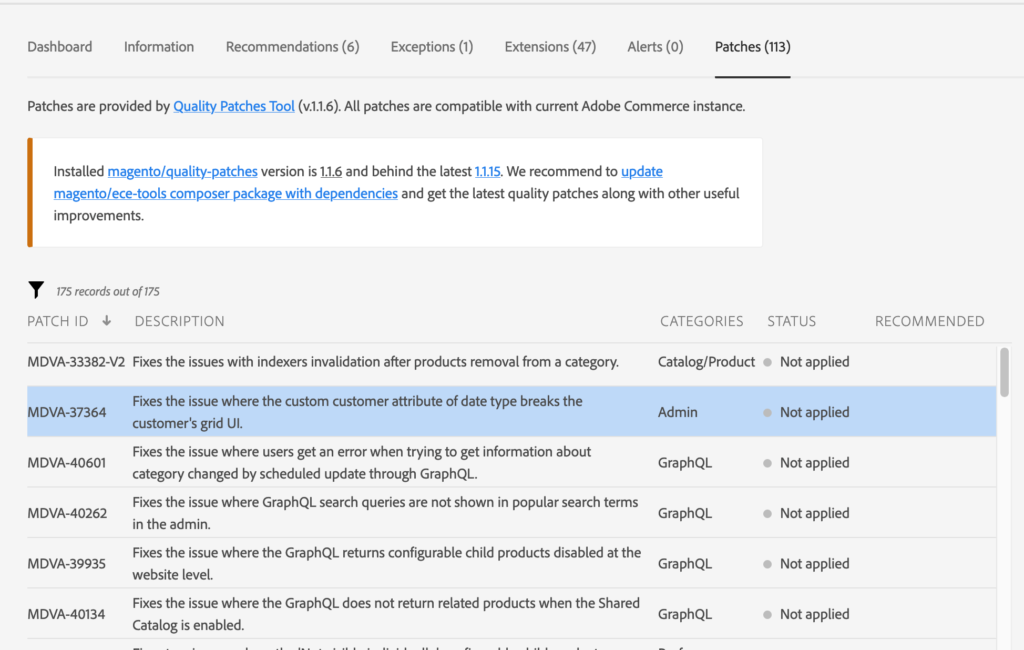 Check the Statuses of Quality Patches in the Site-wide Analysis Tool (swat)