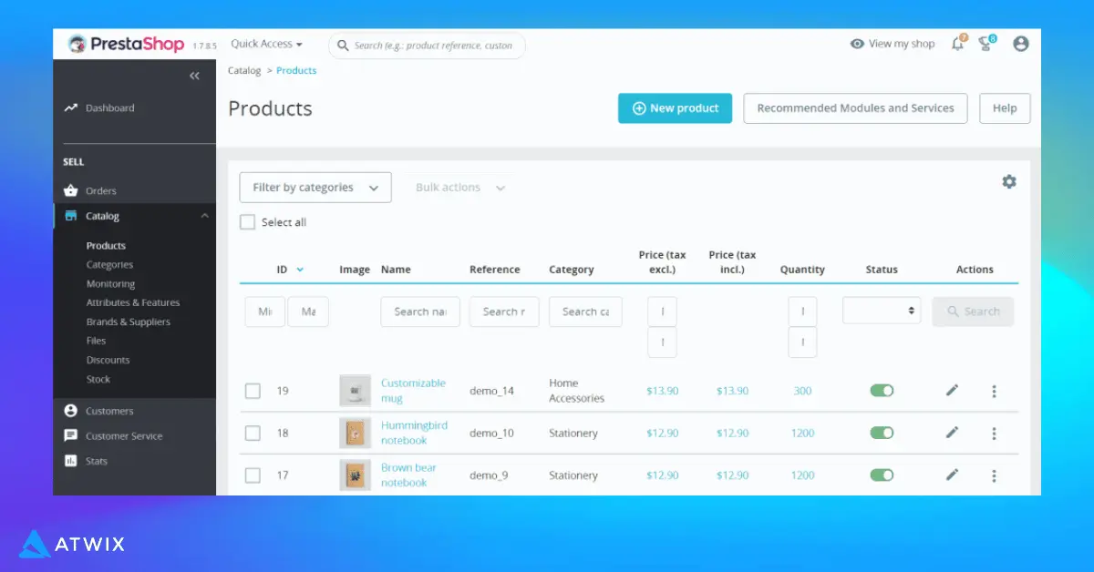 Prestashop Dashboard Screenshot