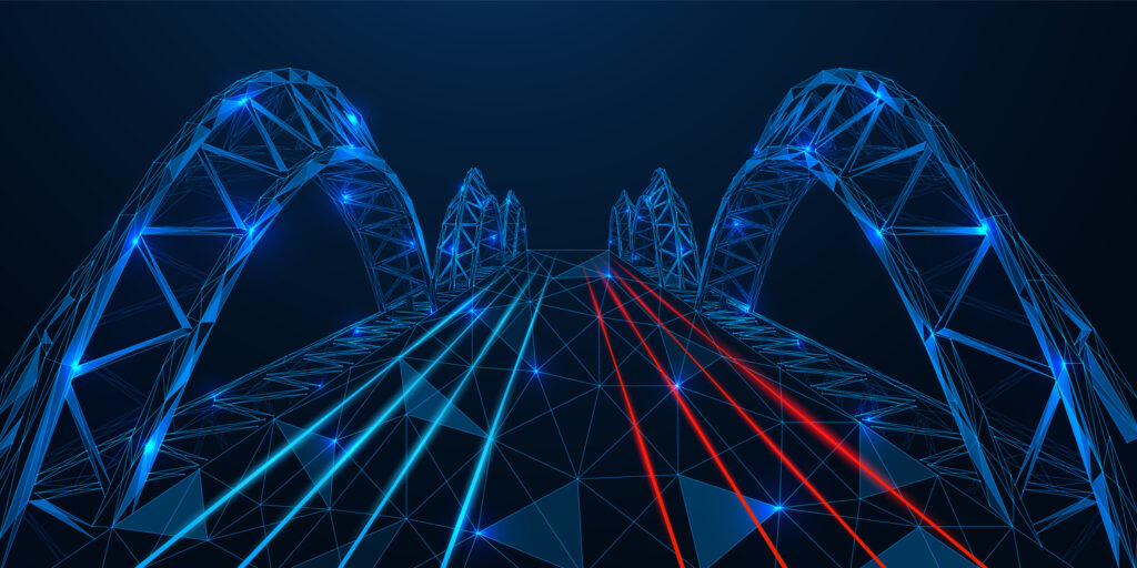 Futuristic Wireframe Bridge Representing Atwix Luma Bridge Product