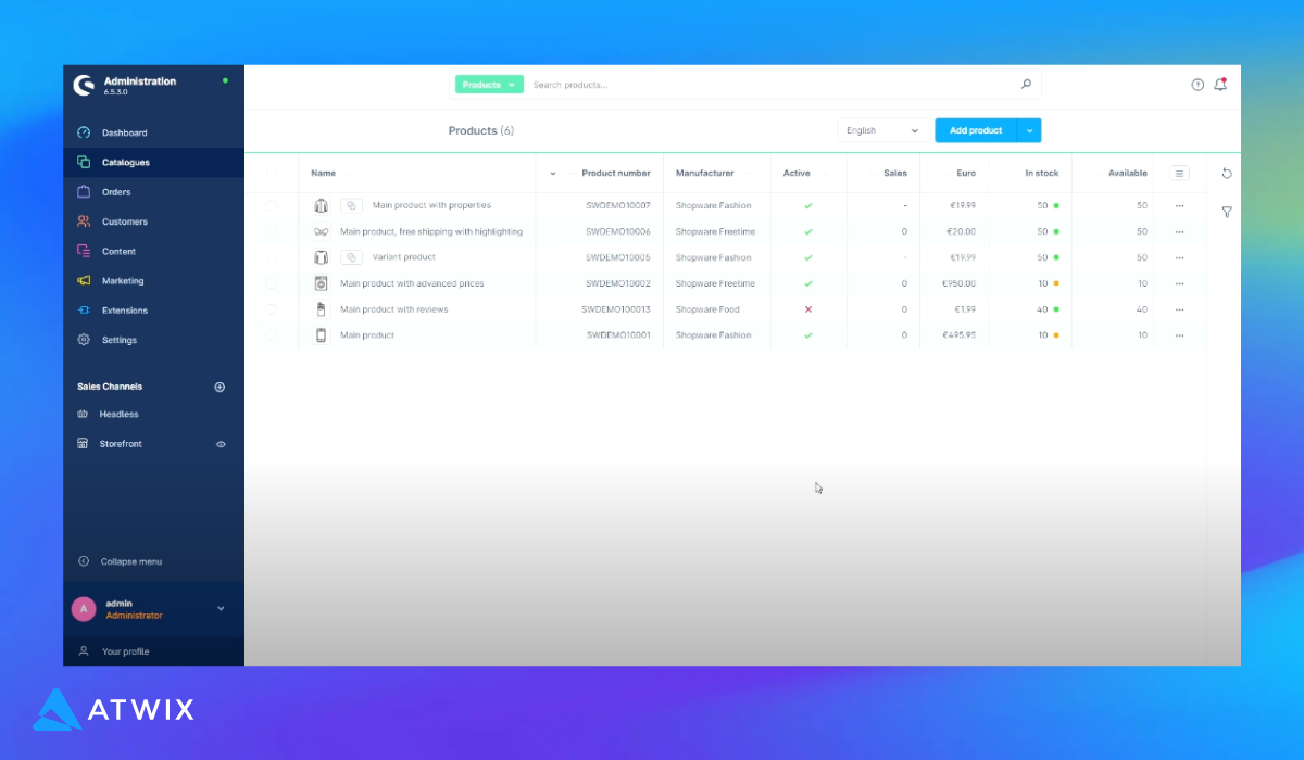 Screenshot of Shopware Dashboard